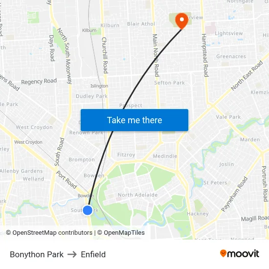 Bonython Park to Enfield map