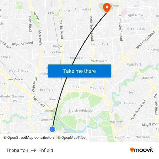 Thebarton to Enfield map