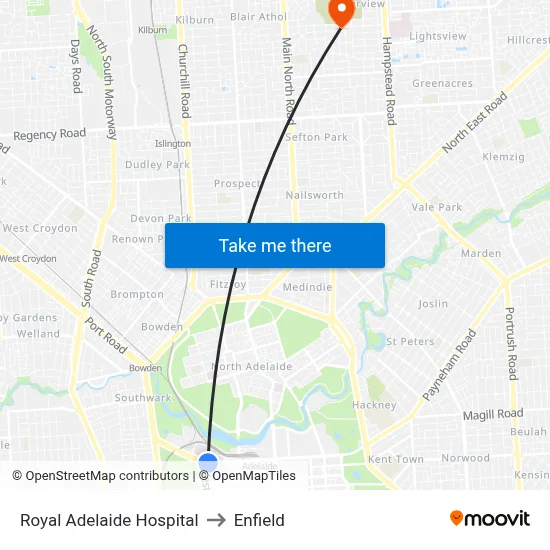 Royal Adelaide Hospital to Enfield map