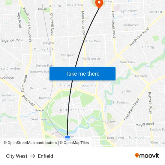 City West to Enfield map
