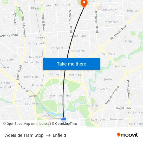 Adelaide Tram Stop to Enfield map