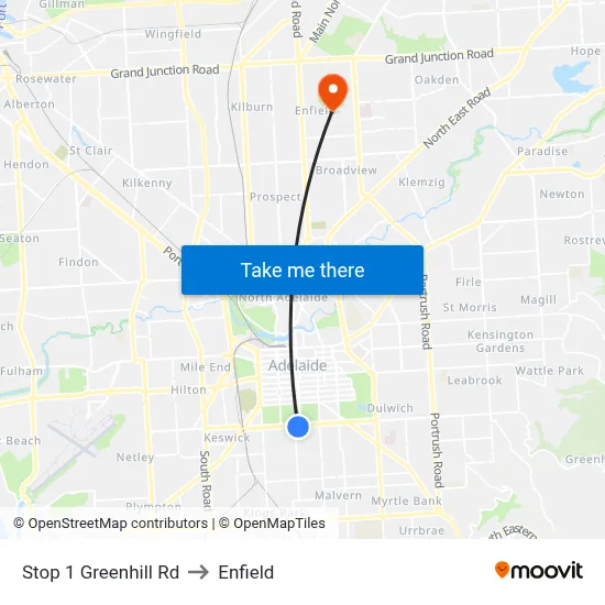 Stop 1 Greenhill Rd to Enfield map