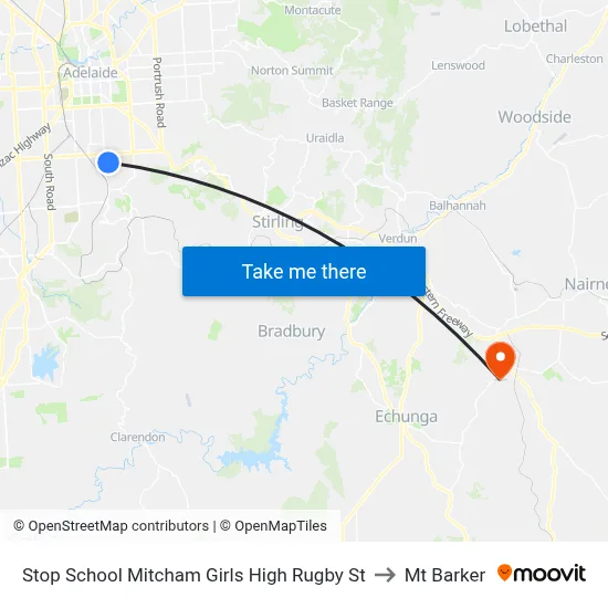 Stop School Mitcham Girls High Rugby St to Mt Barker map