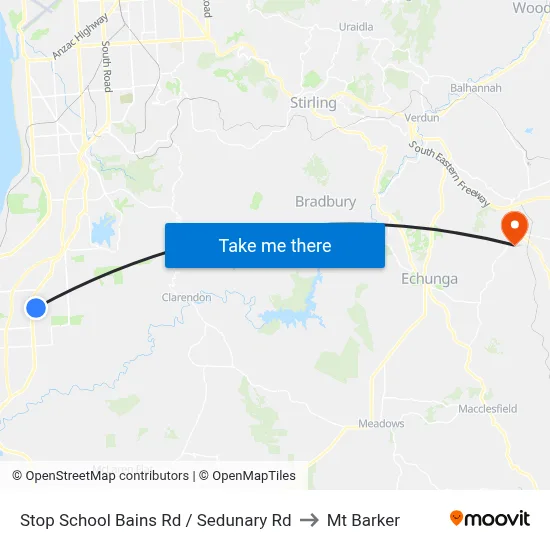 Stop School Bains Rd / Sedunary Rd to Mt Barker map