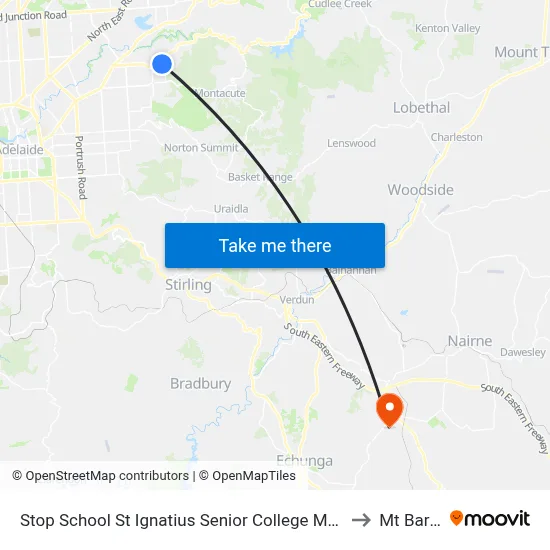 Stop School St Ignatius Senior College Manresa Ct to Mt Barker map