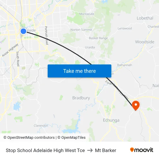 Stop School Adelaide High West Tce to Mt Barker map
