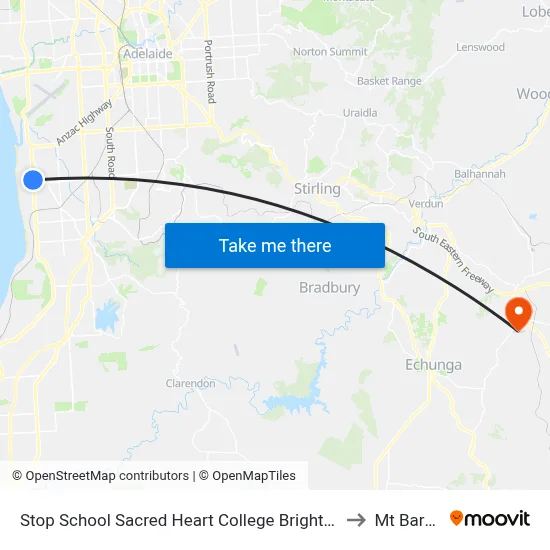 Stop School Sacred Heart College Brighton Rd to Mt Barker map