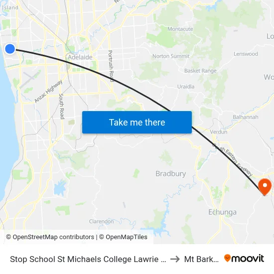 Stop School St Michaels College Lawrie St to Mt Barker map
