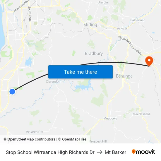 Stop School Wirreanda High Richards Dr to Mt Barker map