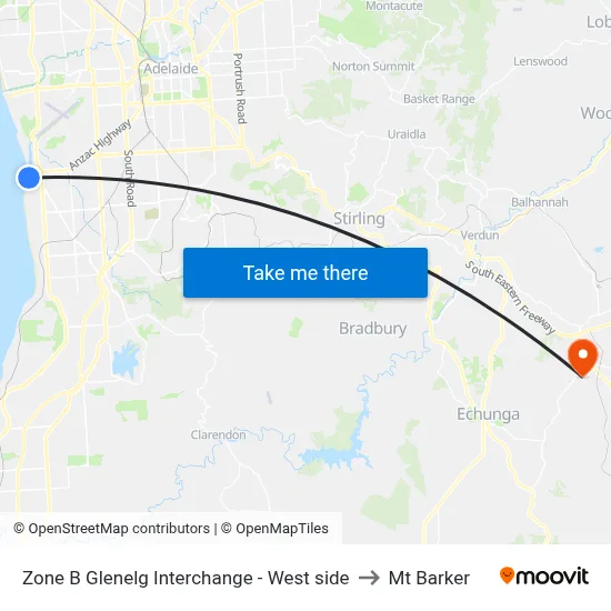 Zone B Glenelg Interchange - West side to Mt Barker map