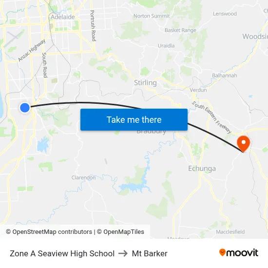 Zone A Seaview High School to Mt Barker map