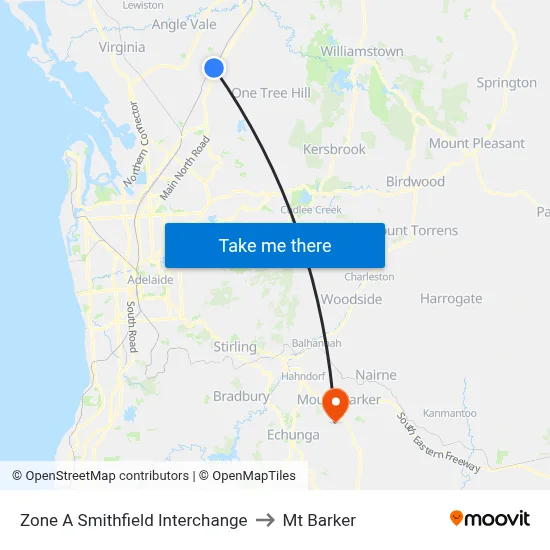 Zone A Smithfield Interchange to Mt Barker map