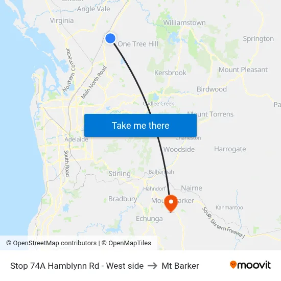 Stop 74A Hamblynn Rd - West side to Mt Barker map