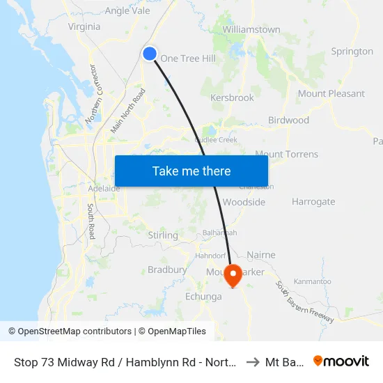 Stop 73 Midway Rd / Hamblynn Rd - North East side to Mt Barker map