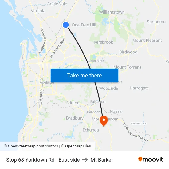 Stop 68 Yorktown Rd - East side to Mt Barker map