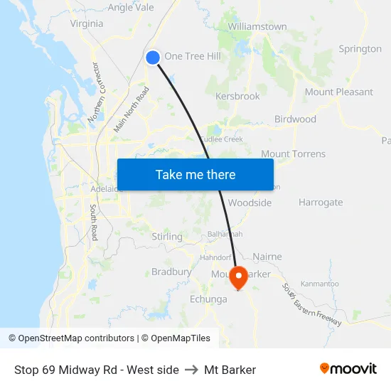 Stop 69 Midway Rd - West side to Mt Barker map