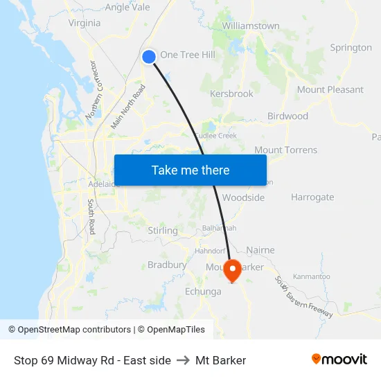 Stop 69 Midway Rd - East side to Mt Barker map