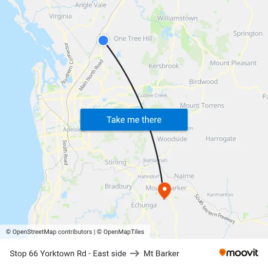 Stop 66 Yorktown Rd - East side to Mt Barker map