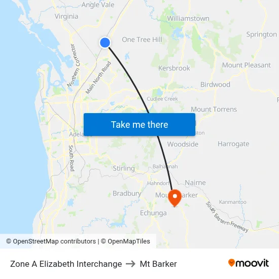 Zone A Elizabeth Interchange to Mt Barker map