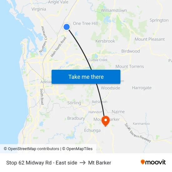 Stop 62 Midway Rd - East side to Mt Barker map