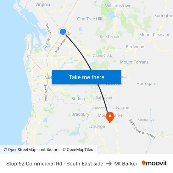 Stop 52 Commercial Rd - South East side to Mt Barker map