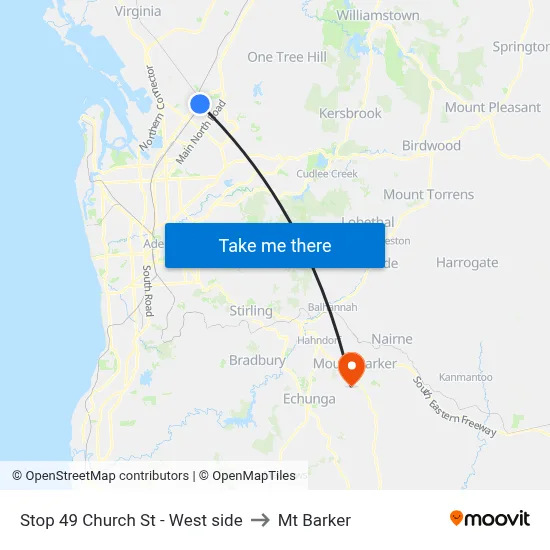 Stop 49 Church St - West side to Mt Barker map