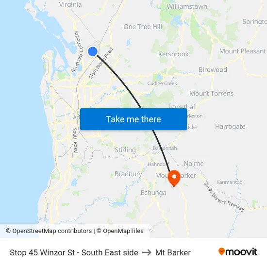 Stop 45 Winzor St - South East side to Mt Barker map