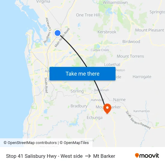 Stop 41 Salisbury Hwy - West side to Mt Barker map