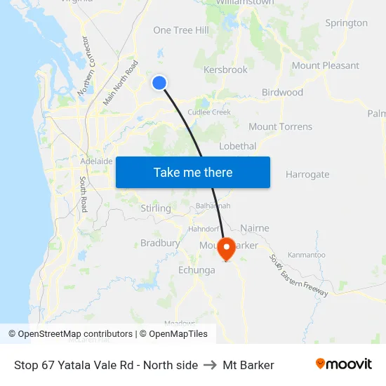 Stop 67 Yatala Vale Rd - North side to Mt Barker map
