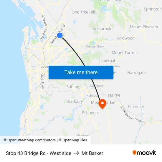 Stop 43 Bridge Rd - West side to Mt Barker map