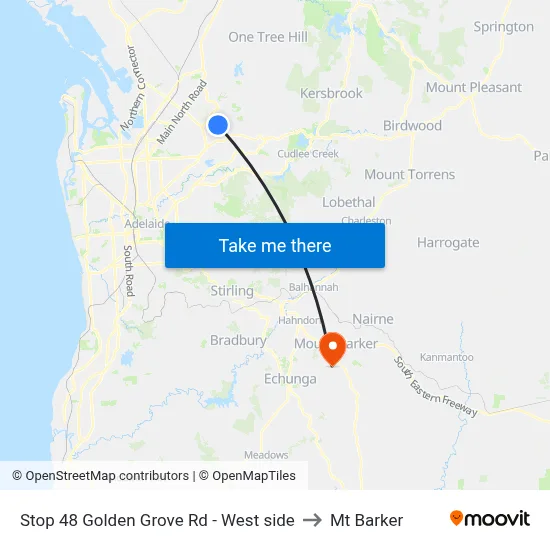 Stop 48 Golden Grove Rd - West side to Mt Barker map