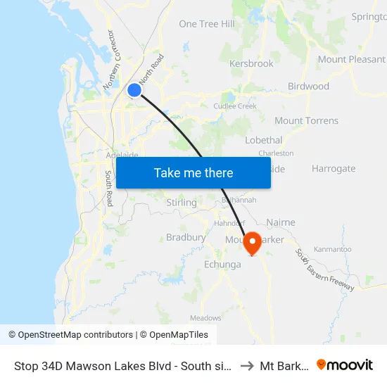 Stop 34D Mawson Lakes Blvd - South side to Mt Barker map