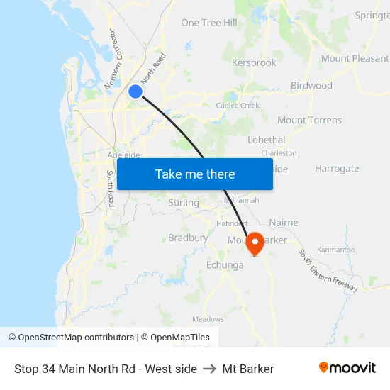 Stop 34 Main North Rd - West side to Mt Barker map