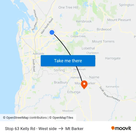 Stop 63 Kelly Rd - West side to Mt Barker map