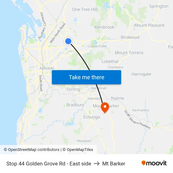 Stop 44 Golden Grove Rd - East side to Mt Barker map