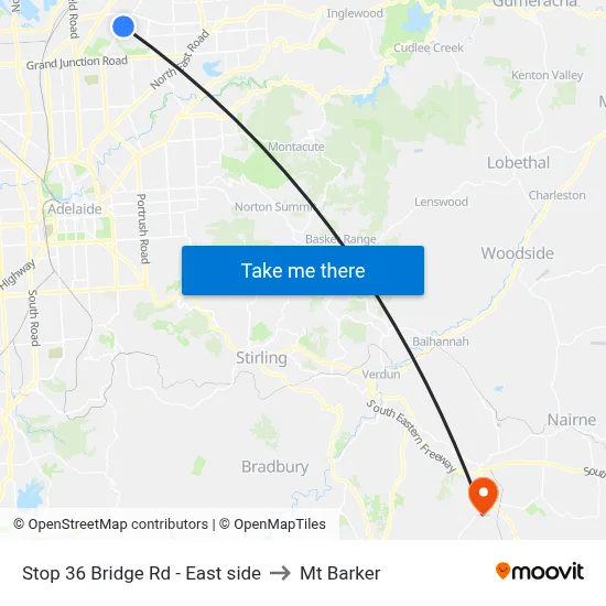 Stop 36 Bridge Rd - East side to Mt Barker map