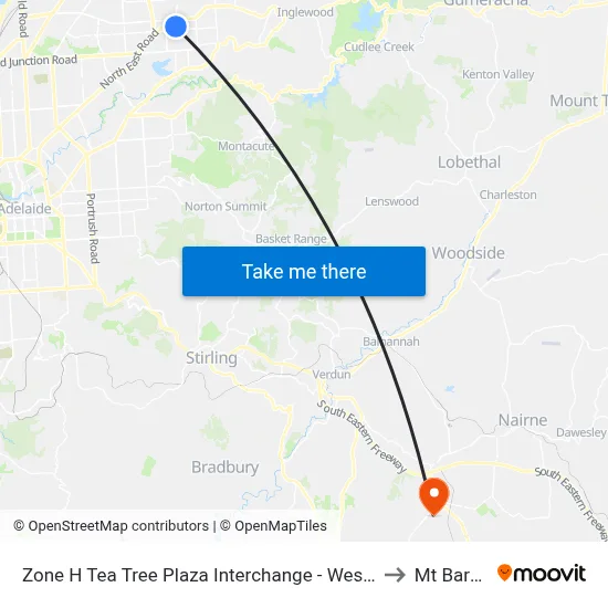 Zone H Tea Tree Plaza Interchange - West side to Mt Barker map