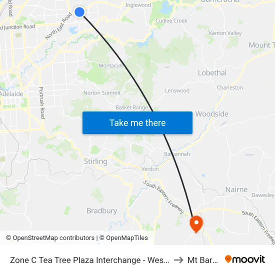 Zone C Tea Tree Plaza Interchange - West side to Mt Barker map