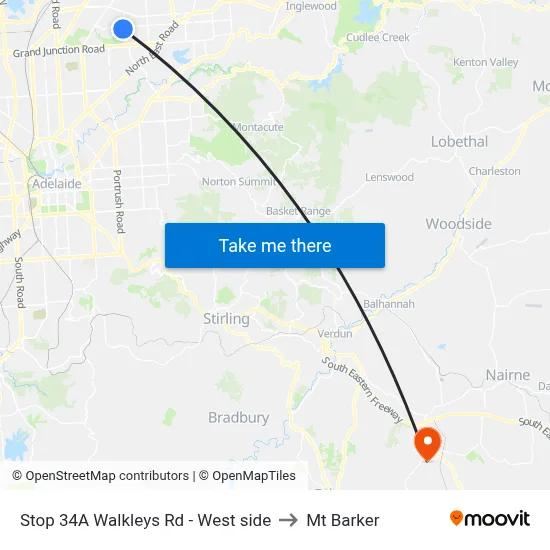 Stop 34A Walkleys Rd - West side to Mt Barker map