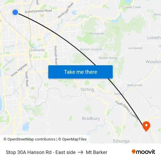 Stop 30A Hanson Rd - East side to Mt Barker map