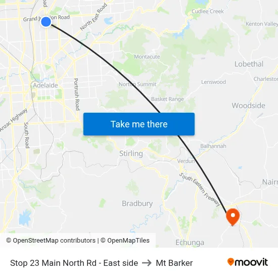 Stop 23 Main North Rd - East side to Mt Barker map