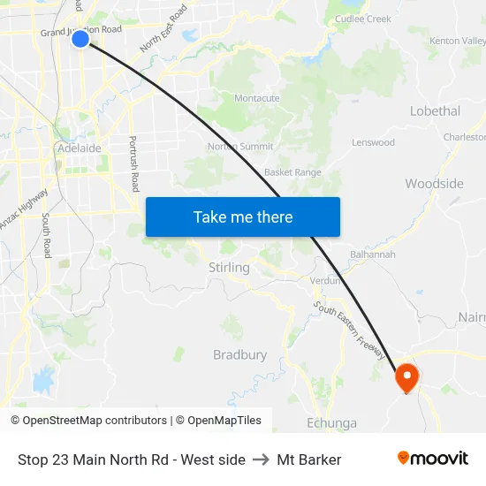 Stop 23 Main North Rd - West side to Mt Barker map