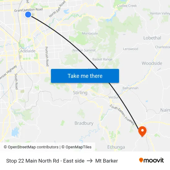 Stop 22 Main North Rd - East side to Mt Barker map