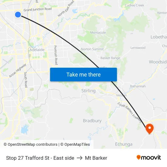 Stop 27 Trafford St - East side to Mt Barker map