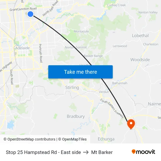 Stop 25 Hampstead Rd - East side to Mt Barker map