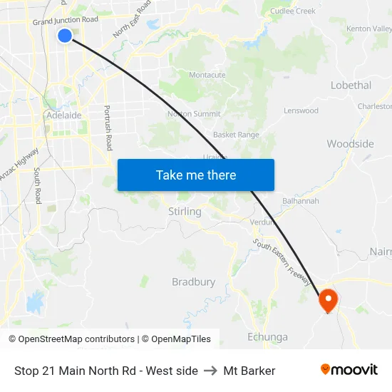 Stop 21 Main North Rd - West side to Mt Barker map