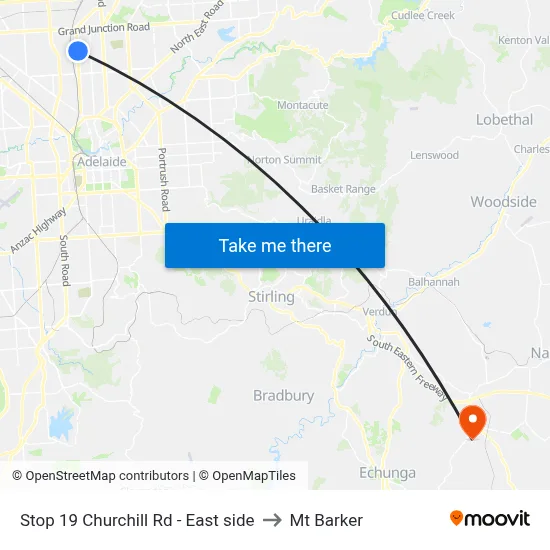 Stop 19 Churchill Rd - East side to Mt Barker map