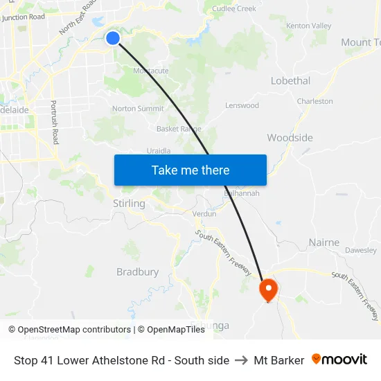 Stop 41 Lower Athelstone Rd - South side to Mt Barker map