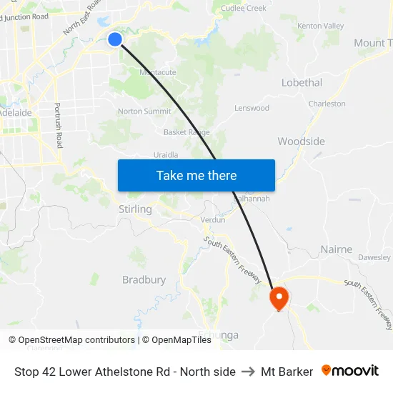 Stop 42 Lower Athelstone Rd - North side to Mt Barker map