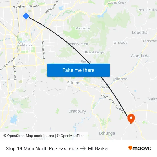 Stop 19 Main North Rd - East side to Mt Barker map